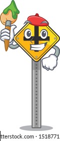 Artist crossroad sign cartoon shape the mascot