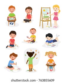 Artist Cute Kids Vector Paint Art Stock Vector (Royalty Free) 763855609 ...