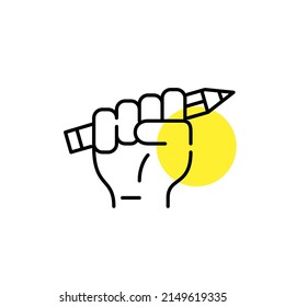 Artist and designer icon. Hand holding up a pencil. Pixel perfect, editable stroke line icon