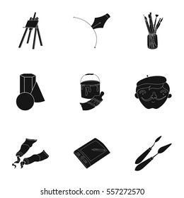 Artist and drawing set icons in black style. Big collection of artist and drawing vector symbol stock illustration