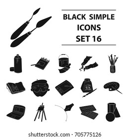 Artist and drawing set icons in black style. Big collection of artist and drawing vector symbol stock illustration