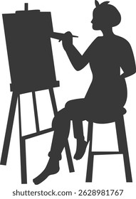 Artist Drawing Silhouette Isolated on White Background. Vector Illustration