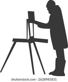 Artist Drawing Silhouette Isolated on White Background. Vector Illustration