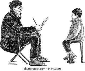 artist draws a boy portrait