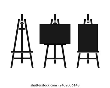 Artist easel icons set. silhouettes set of artist easel vector icons for web design isolated on white background. Isometric set of easel vector icons. Wooden Easel with Blank Canvas silhouettes Icon.