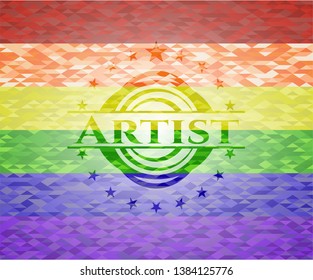 Artist emblem on mosaic background with the colors of the LGBT flag