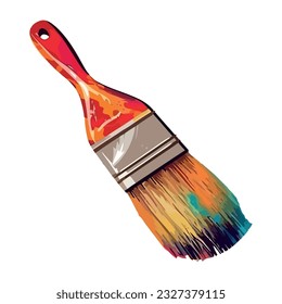 Artist equipment paintbrush with wooden handle icon isolated
