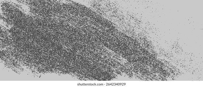 An artist experiments with various dark grains on a textured surface, showcasing motion and depth in their creative process. The artwork reflects spontaneity and fluidity.