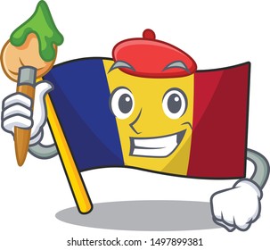 Artist flag romania isolated with the mascot