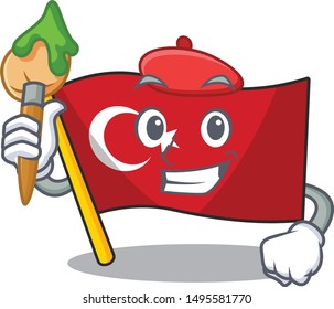 Artist flag turkey character on shaped cartoon