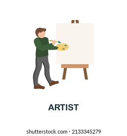 Icono plano de artista. Signo de elemento coloreado de la colección de profesiones creativas. Icono de artista plano para diseño web, infografía y más.
