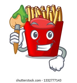 Artist french fries above cartoon table wood