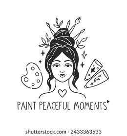 Artist girl. Hobby drawing. Self care, love yourself. Feminine vector Illustrations. Mental Healthcare. The woman harmony. Doodle cute style