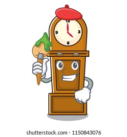 Artist grandfather clock character cartoon