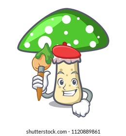 Artist green amanita mushroom character cartoon