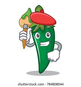 Artist green chili character cartoon