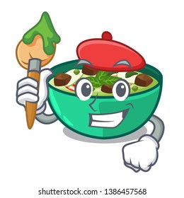 Artist green churry served in cartoon bowl