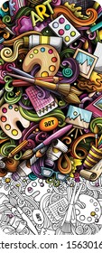 Artist hand drawn doodle banner. Cartoon detailed illustrations. Art identity with objects and symbols. Color vector design elements background