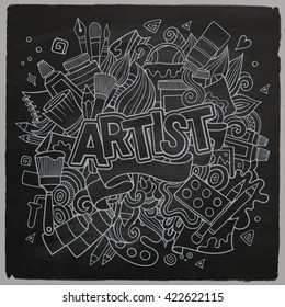 Artist hand lettering and doodles elements emblem. Vector hand drawn chalkboard illustration