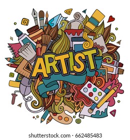 Artist hand lettering and doodles elements emblem. Vector illustration
