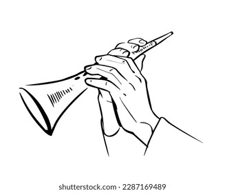 Artist hand playing Shehnai folk music of India. Hand drawn vector illustration.