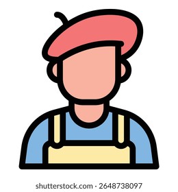 Artist icon flat line style illustration representing creativity and artistic expression, suitable for design portfolios, art communities, and creative project platforms