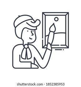 Artist icon, linear isolated illustration, thin line vector, web design sign, outline concept symbol with editable stroke on white background.