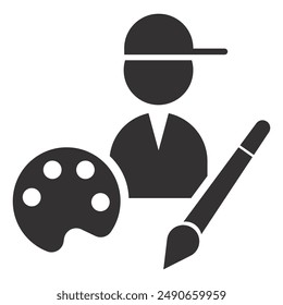 artist icon, paint symbol and brush, flat vector illustration on a white background