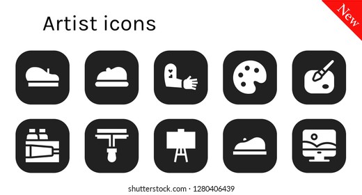  artist icon set. 10 filled artist icons. Simple modern icons about  - Beret, Tattoo, Palette, Paint, Paint roller, Canvas, Photoshop