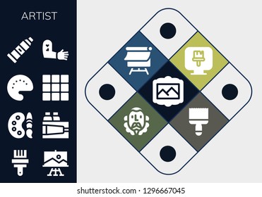  artist icon set. 13 filled artist icons. Simple modern icons about  - Painting, Paint brush, Paint, Paint palette, Palette, tube, Tattoo, Canvas, Cervantes