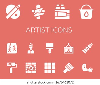Artist Icon Set. 14 Filled Artist Icons.  Simple Modern Icons Such As: Palette, Artist, Paint, Paint Bucket, Roller, Art, Graffiti, Paint Brush, Brush, Painting, Tattoo, Tube