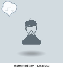 Artist icon with shadow. Cloud of download with arrow.