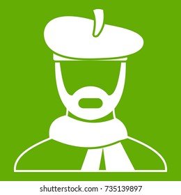 Artist icon white isolated on green background. Vector illustration