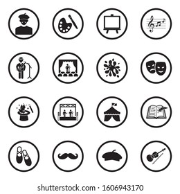 Artist Icons. Black Flat Design In Circle. Vector Illustration.