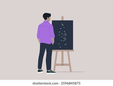 An artist immerses themselves in a vibrant creative space, deeply engaged in painting on the easel, creating ideas and drawing inspiration for their future work