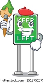 Artist Keep Left road sign mascot isolated cartoon