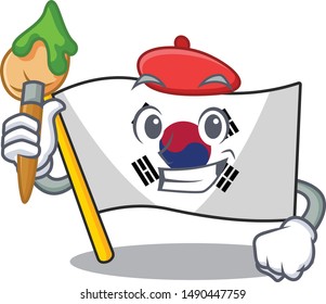 Artist korean flag cartoon fluttering on pole