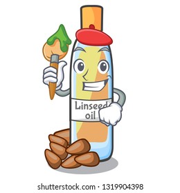 Artist lenseed oil in a mascot bottle