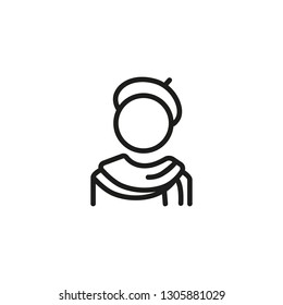 Artist Line Icon. Painter, Hat, French Beret, Scarf. Art Concept. Can Be Used For Topics Like Drawing, Painting, Job, Occupation, Vocation