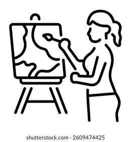 An artist making a canvas art, linear style icon 