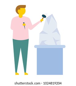 An artist making a sculpture, flat vector icon 
