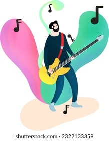 Artist male musician playing bass guitar illustration 