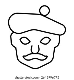 Artist man head with hat thin line icon, exhibition concept. Vector graphics. Face of artist, public person sign on white background, style mobile or design
