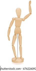 Artist manikin - waving lay figure - three-dimensional mannequin with realistic wood grain. Isolated vector illustration over white background.