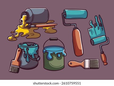 Artist material elements. Artist tools cartoon collection