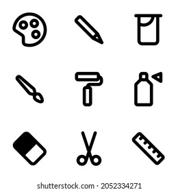 Artist materials supplies spray ruler and more basic and minimalist icons. Small icons for mobile apps.