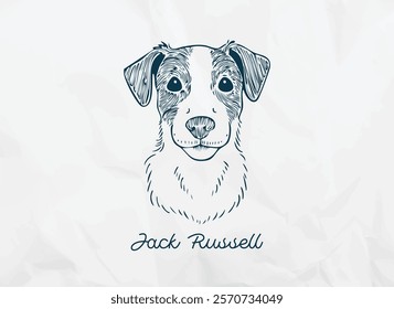 Artist minimalist hand drawn pen line art of a cute Jack Russell dog portrait paper background. Clean pencil outline sketch for greeting cards, social media, posters, or personalized pet photo frames.