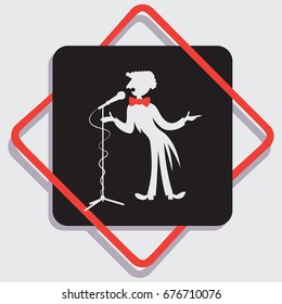 Artist next to the microphone.  Poster design, logos. Composition for the design of advertising booklets, illustrations, concert programs, announcements of speeches in magazines, newspapers, websites.