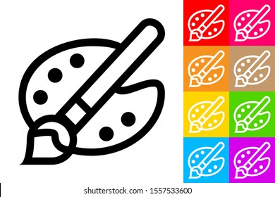 Artist Paint Brush. Line Icon With Different Color Background.