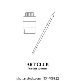 Artist paint and paintbrush isolated on white background. Linear style elements. Fine arts concept.